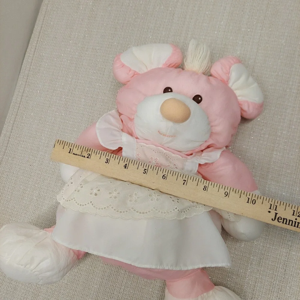 Vintage Fisher Price Puffalump Mouse Pink Nylon Plush Dress Eyelet Lace 1986